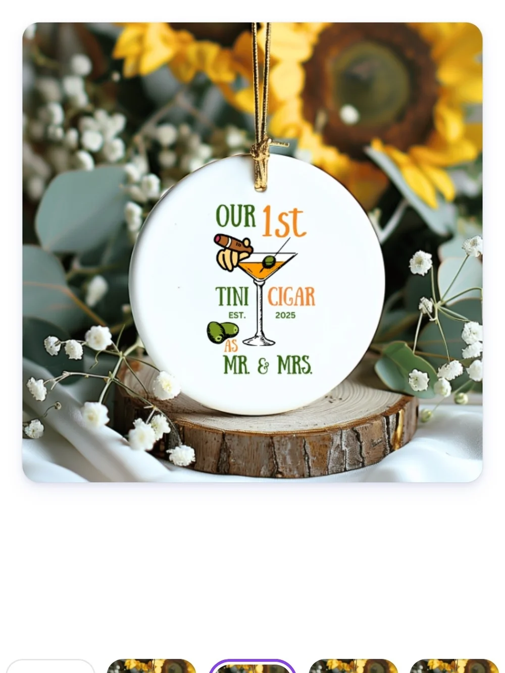 Our 1st Tini & Cigar Ceramic Ornament – White